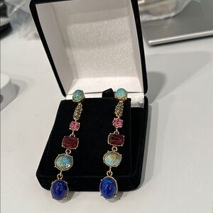 Emilio Pucci Gold and Multicolor Gemstone Earrings